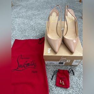 Christian Louboutin Nude Patent Sling Heels-Apostrophy 100- Size 6 (36.5)